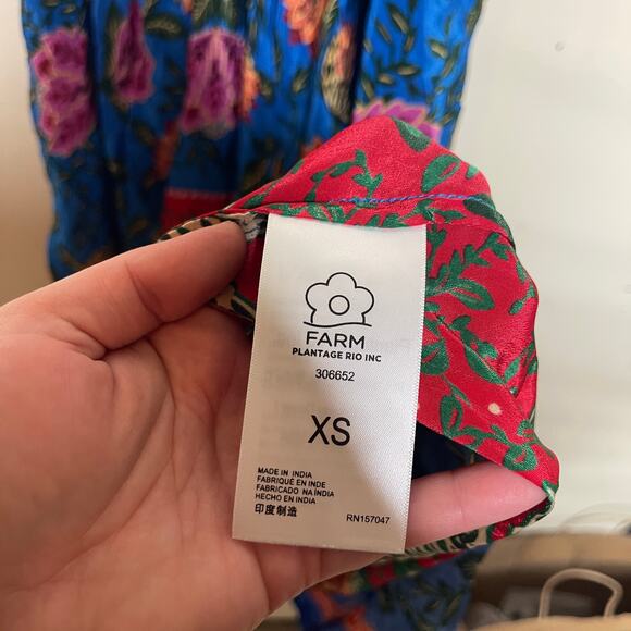 FARM RIO BLUE PINEAPPLE GARDEN CAFTAN MAXI DRESS SIZE XS - Picture 3 of 10